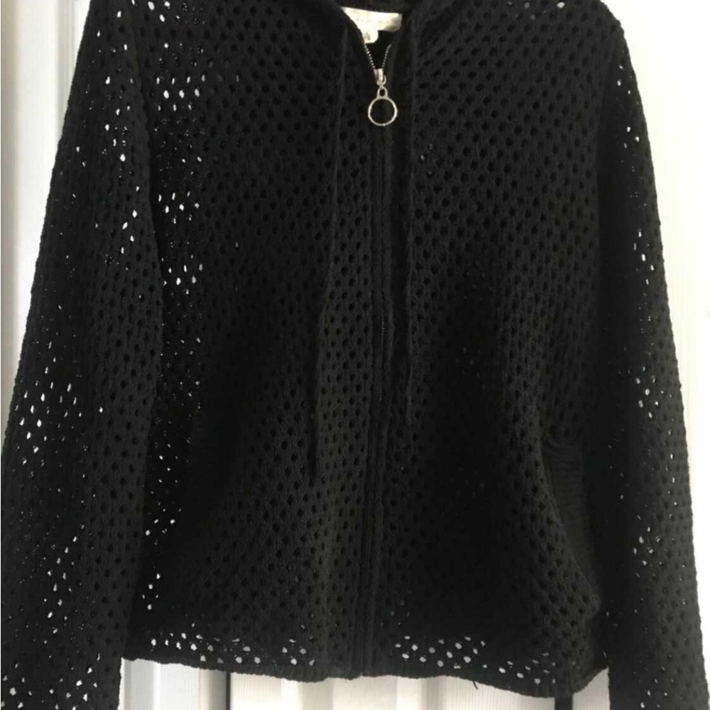 Black Knit Zip-Up Hoodie